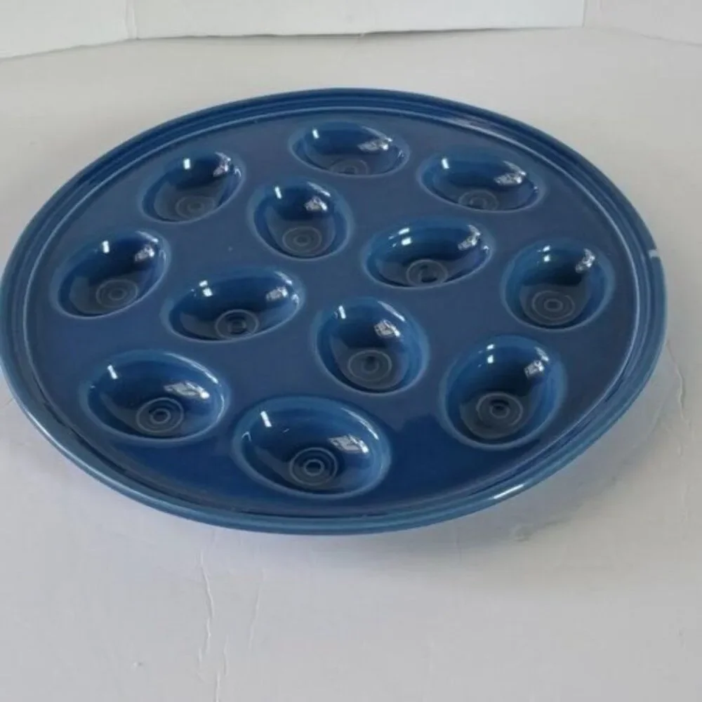 Festaware Fiesta 12 Deviled Egg Plater Plate Tray Blue Lapis Ceramic
